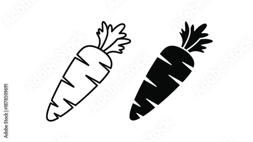 Two stylized carrots, one outlined and one solid black, are displayed side by side.