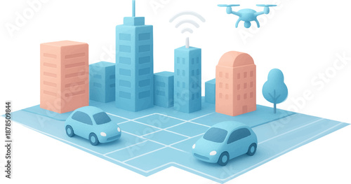 Smart city with drone and autonomous cars