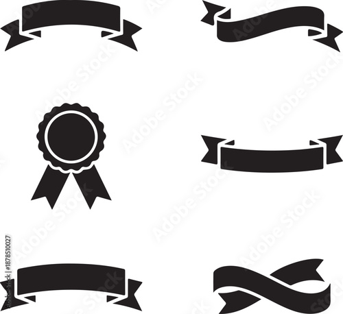 black ribbons and rosette icons for labels and banners