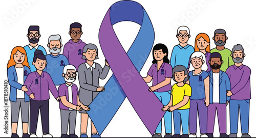 Diverse group of people in various professions supporting green earth with solar panels and leaves