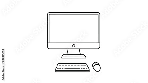 A simple line drawing of a desktop computer, keyboard, and mouse is shown.