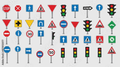 Collection of Traffic Signs and Signals.