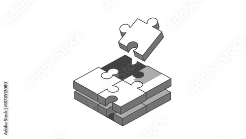 A single puzzle piece hovers above a stack of partially completed puzzle pieces.