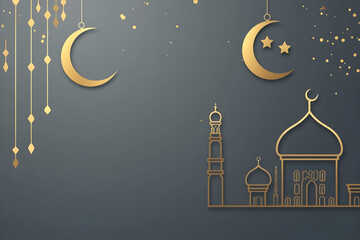 Minimal Ramadan Mubarak Gray and Gold Background