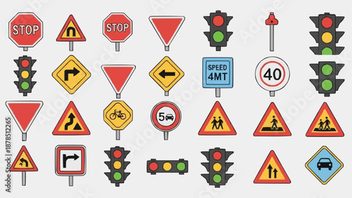 Collection of Traffic Signs and Signals.