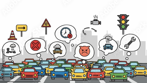 Traffic Jam Congestion Cars Road City Symbols Frustration.