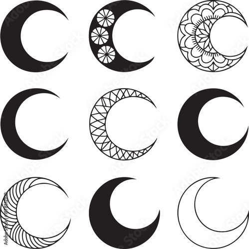 crescent moon shapes in various designs and patterns