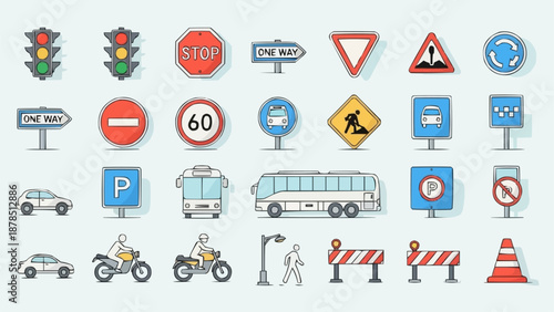 Collection of Road Signs and Traffic Symbols.