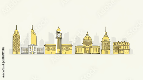 Cityscape Skyline Buildings Architecture Landmark Collection.