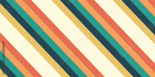 Abstract colorful 70s background vector. Vintage retro wallpaper with rainbow stripes and wavy lines. A 1970 color illustration suitable for posters, banners, decorative items and wall art.