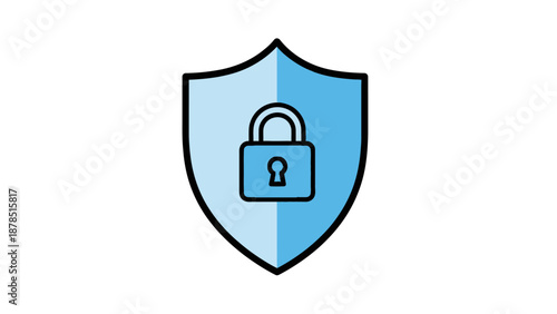 Secure shield icon with lock symbolizing protection and safety measures in a digital environment from a front viewpoint