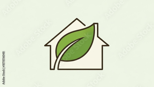 Eco friendly house with green leaf symbolizing sustainable living