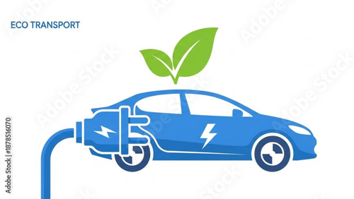 Electric car charging with green leaf on top for eco friendly transport