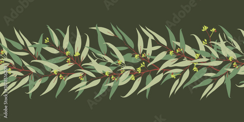 Eucalyptus horizontal seamless border vector