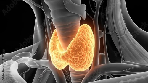 3d animation of a glowing thyroid gland in the human neck