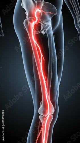 Human leg with highlighted sciatic nerve pain