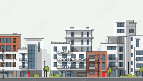 Modern Apartment Buildings Cityscape Illustration.