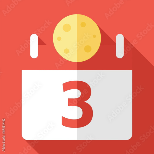 A graphic icon of a calendar page showing the third day with a moon