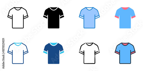 T shirt icons set multiple style collection. Editable stroke 
