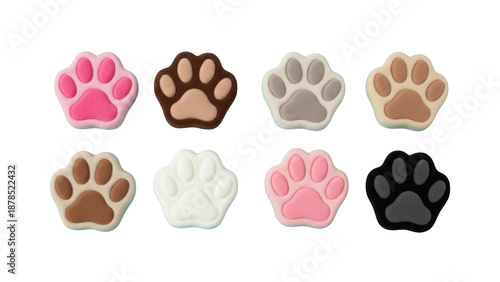 Colorful paw prints isolated on transparent background