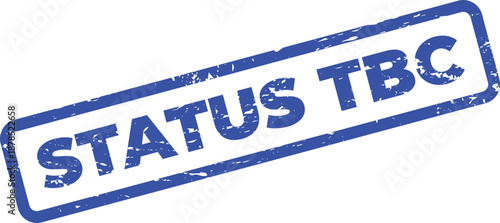 Blue status tbc stamp on white background