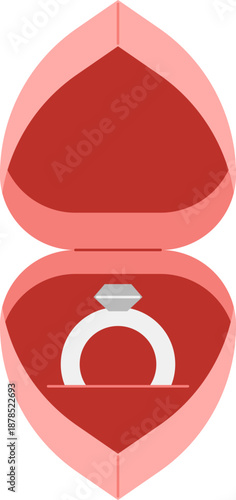 Diamond engagement ring in a pink heart shaped jewelry box illustration