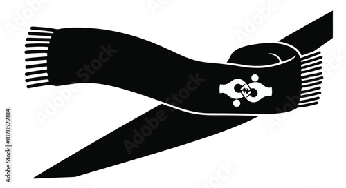 Chilly Elegance: A monochrome illustration of a stylish scarf, artfully draped and detailed, perfect for showcasing fashion accessories.