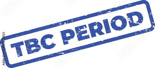 Blue TBC period stamp on white background