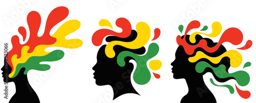 three Human Profiles with Colorful juneteenth  Thought Bursts