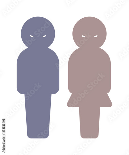 怖い顔で睨む男女のシルエットアイコン - 二人の悪い人や犯人･虐待やいじめ･監視のイメージイラスト