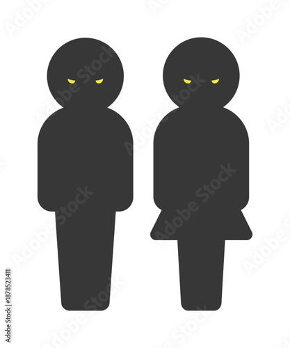 怖い顔で睨む男女のシルエットアイコン - 二人の悪い人や犯人･虐待やいじめ･監視のイメージイラスト