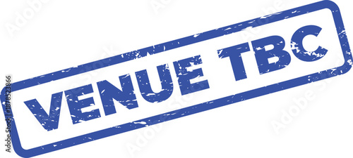Blue Venue TBC stamp on white background