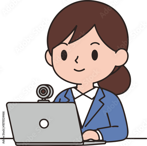 Online Meeting Woman Video Call Remote Work Business Concept, Flat Cartoon Illustration Style