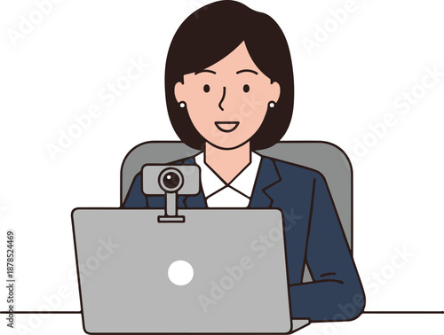 Online Meeting Woman Video Call Remote Work Business Concept, Flat Cartoon Illustration Style