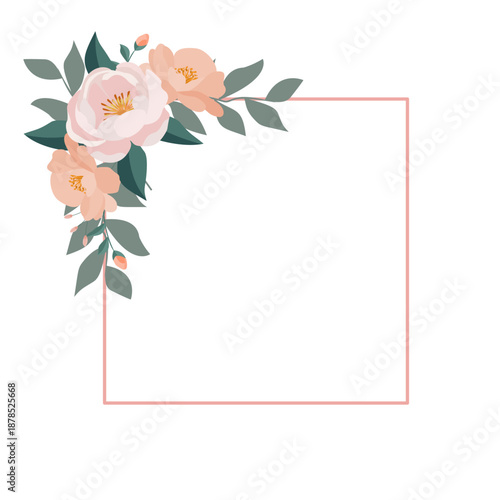 Pastel floral corner frame with spring flowers and leaves