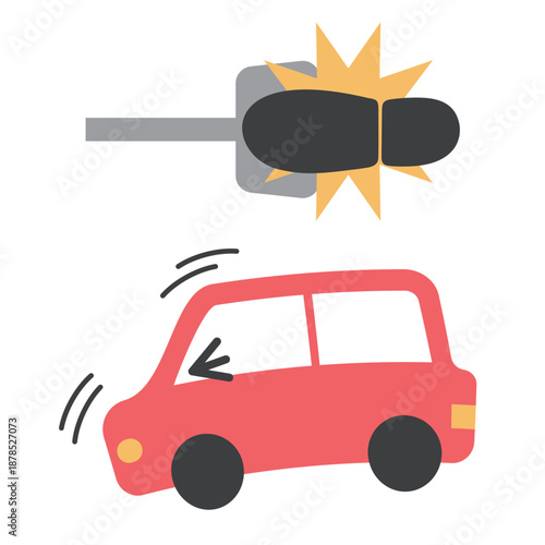 急ブレーキで前のめりになる車　ミニマルでフラットなイラスト