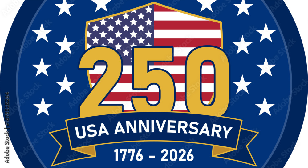Naklejka premium Emblema del 250 aniversario de estados unidos de américa con escudo de bandera y estrellas