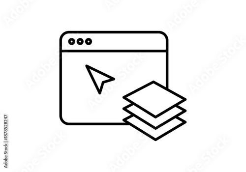 Icono de ventana de navegador web con capas y cursor del ratón