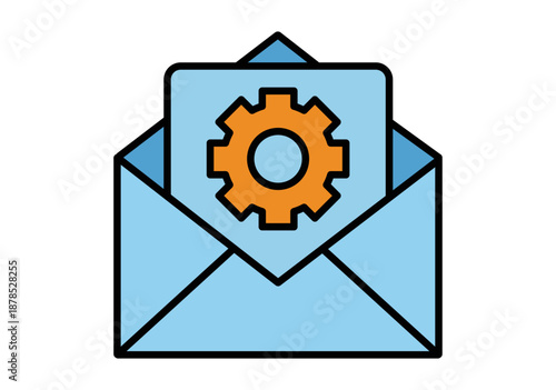 Icono de sobre de correo abierto con engranaje de configuración naranja