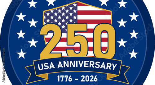 Emblema del 250 aniversario de estados unidos de américa con escudo de bandera y estrellas