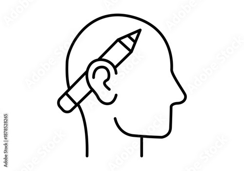 Icono de cabeza humana de perfil con un lápiz detrás de la oreja