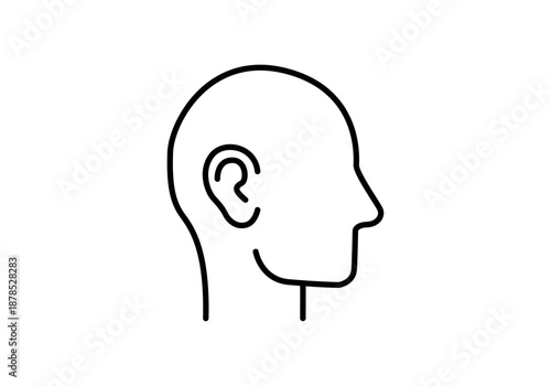 Icono de perfil de cabeza humana con oreja en estilo lineal negro