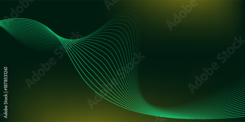 3D green lines techno abstract background overlap layer on dark space with waves effect decoration. Modern graphic design element stripes style concept for web, poster, flyer, card, or brochure cover