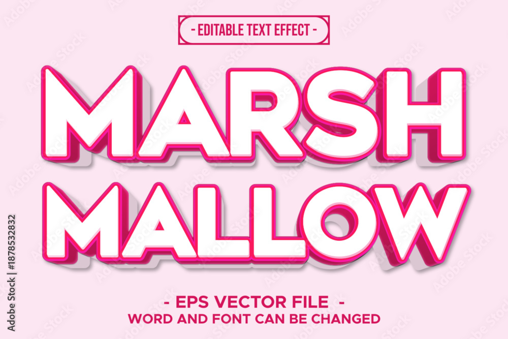 Fototapeta premium Marshmallow Editable Text Effect with Pink 3D Typography Vector