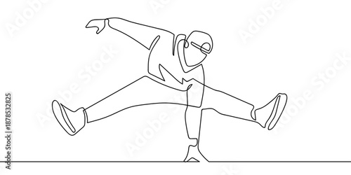 A man performs breakdancing in a continuous, single-line art style. one line drawing Editable stroke.
