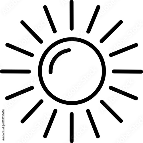 Sun icon for summer weather forecast and solar energy concept