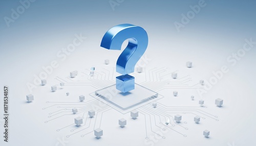 Question Mark on Platform with Circuits - Conceptual Tech Illustration