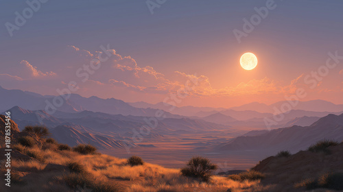 Wallpaper Mural Majestic Sunset over Mountain Landscape: The sun dips below the horizon, painting the sky with warm hues as it casts long shadows over the rugged mountain range, creating a dramatic panorama. Torontodigital.ca