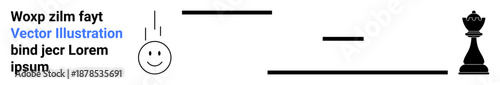 Strategy, creativity, decision making, competition, abstract thought, conceptual art. happy face and chess piece connected by lines. Strategy and creativity in a minimalist design
