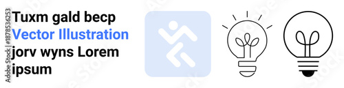 Business strategy, innovation, creativity, energy solutions, workflow, idea generation. Minimalist running icon alongside light bulb symbols. Innovation and business strategy